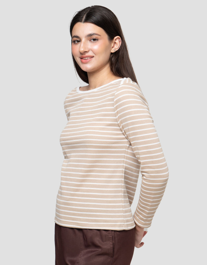 Connexion Boat Neck Stripe Kaos Lengan Panjang Wanita