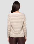 Connexion Boat Neck Stripe Kaos Lengan Panjang Wanita