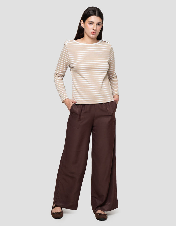 Connexion Boat Neck Stripe Kaos Lengan Panjang Wanita