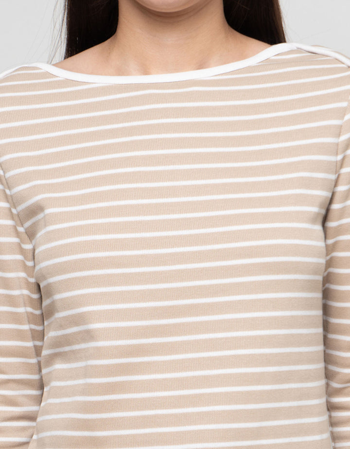 Connexion Boat Neck Stripe Kaos Lengan Panjang Wanita