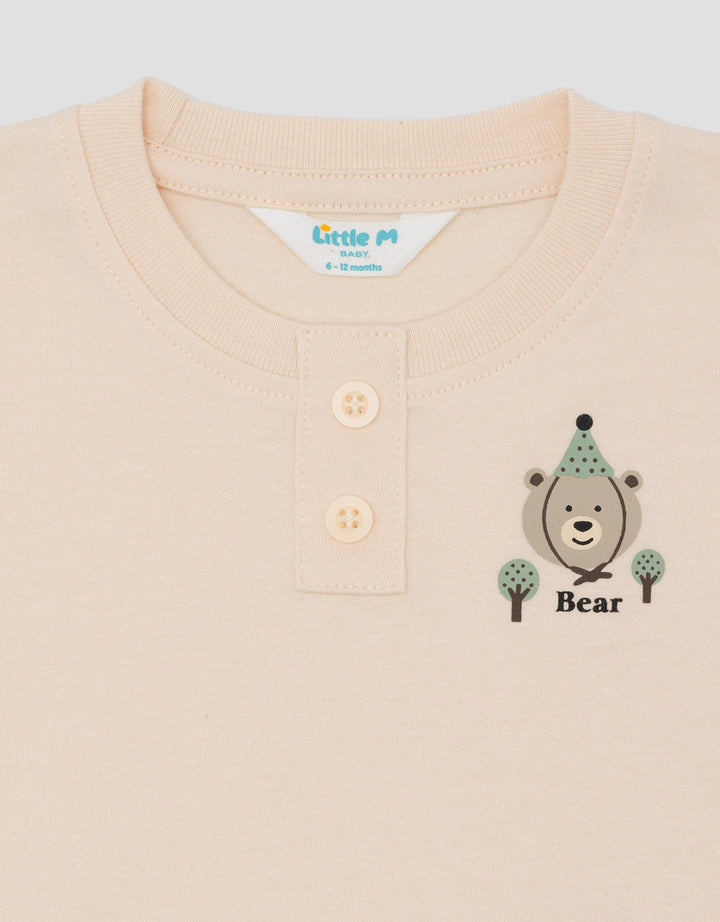 Little M Fake Henley Bear Pakaian Setelan Bayi