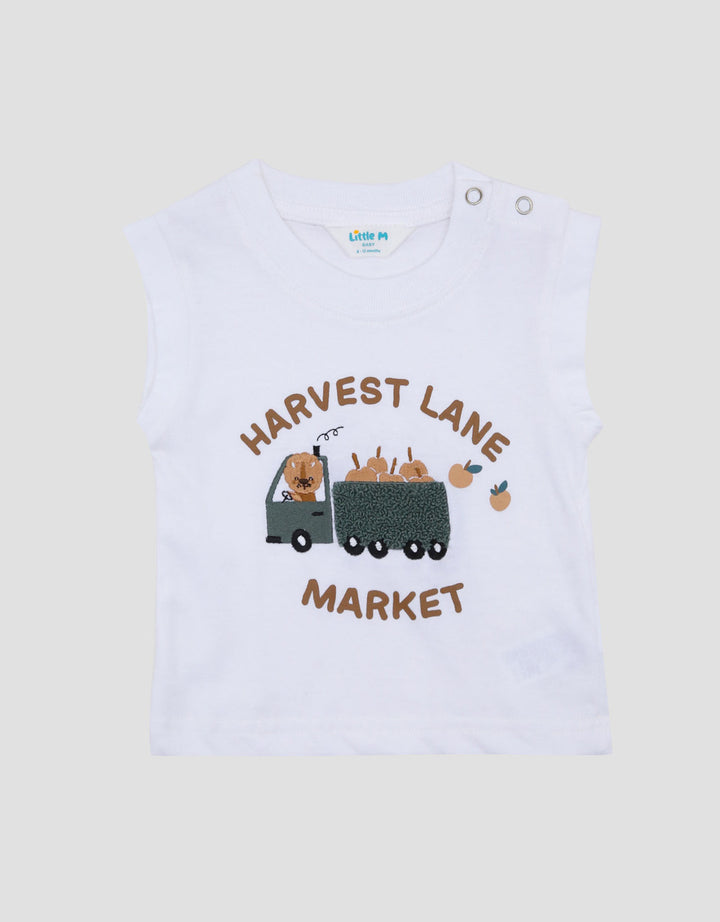 Little M Sleeveless Embro Truck Fruits Print Kaos Bayi