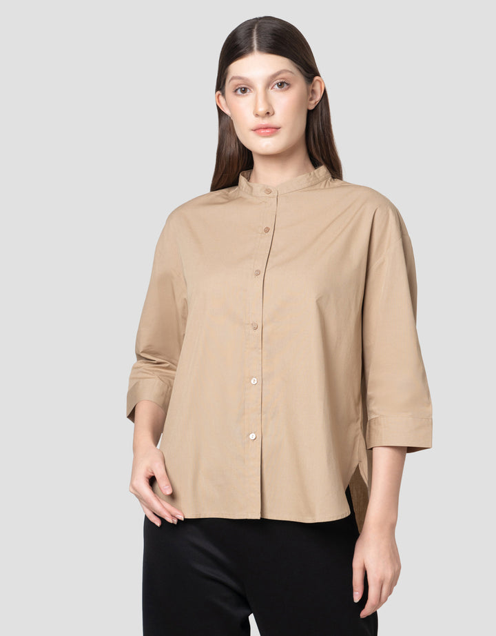 Connexion 3/4 Sleeve Ctn Mandarin Coll Kemeja Wanita