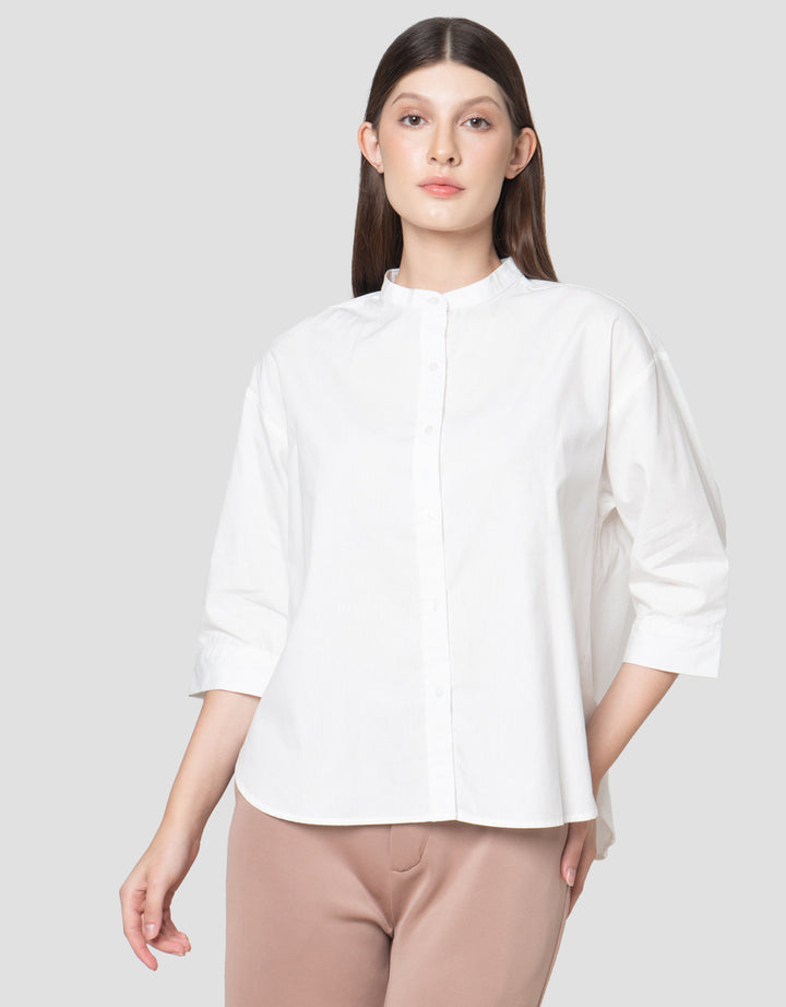 Connexion 3/4 Sleeve Ctn Mandarin Coll Kemeja Wanita