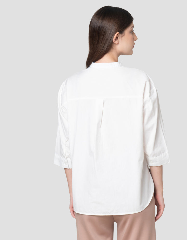 Connexion 3/4 Sleeve Ctn Mandarin Coll Kemeja Wanita