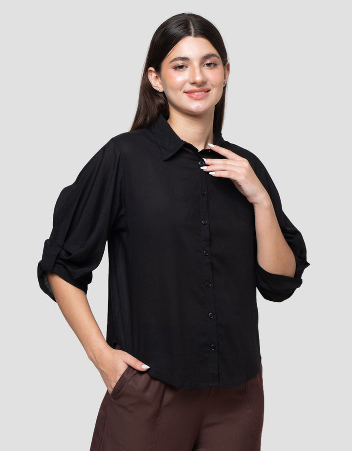 Connexion Blend Relaxed Knotted Sleeve Kemeja Wanita