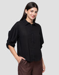 Connexion Blend Relaxed Knotted Sleeve Kemeja Wanita