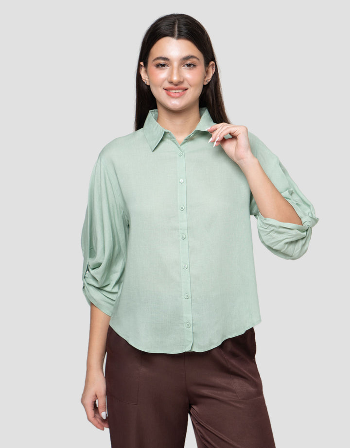 Connexion Blend Relaxed Knotted Sleeve Kemeja Wanita