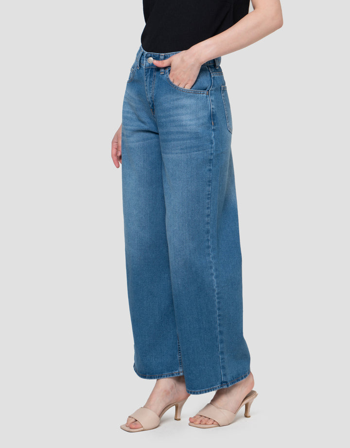 Connexion Wide Leg Full Length Whisker Celana Denim Wanita