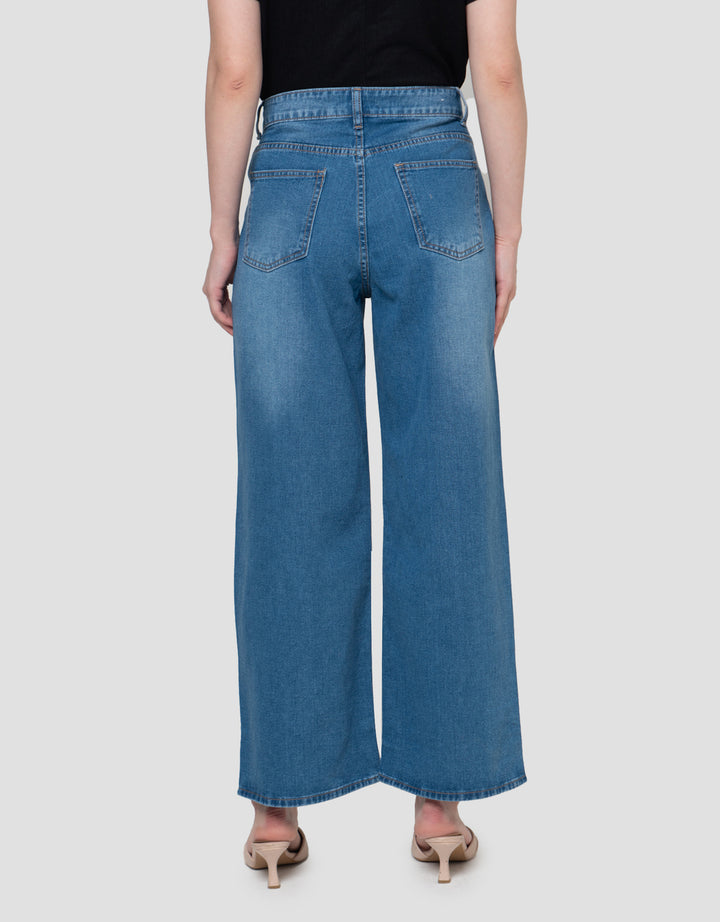 Connexion Wide Leg Full Length Whisker Celana Denim Wanita