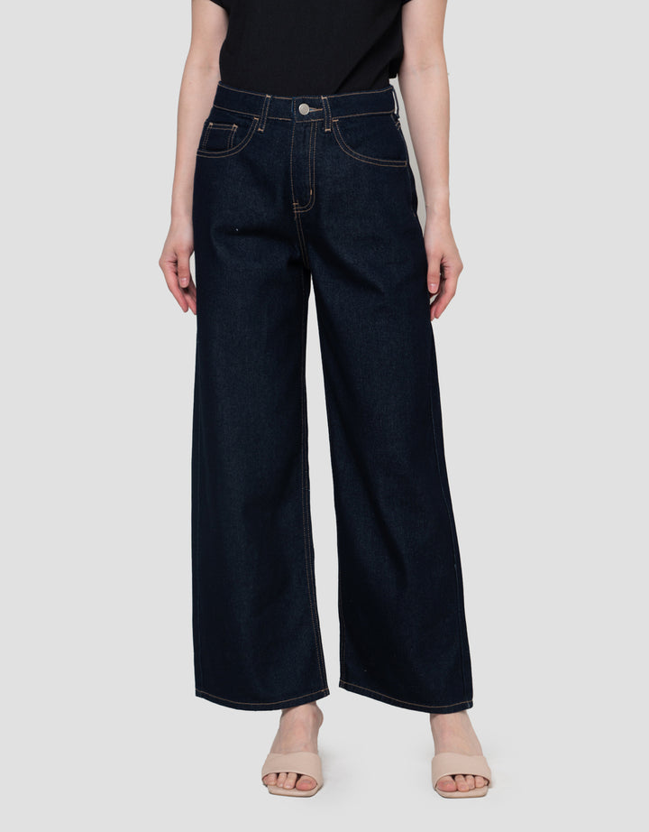 Connexion Wide Leg Full Length Whisker Celana Denim Wanita