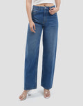 Connexion Barrel Mid Rise Full Length Back Elastic Celana Denim Wanita