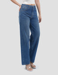 Connexion Barrel Mid Rise Full Length Back Elastic Celana Denim Wanita