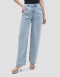 Connexion Barrel Mid Rise Full Length Back Elastic Celana Denim Wanita