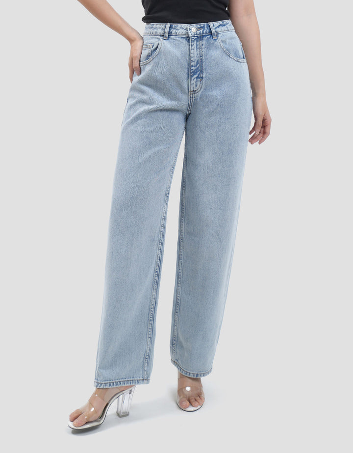 Connexion Barrel Mid Rise Full Length Back Elastic Celana Denim Wanita