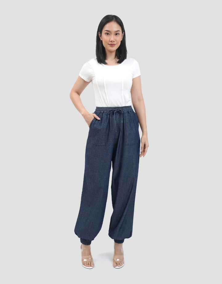 Connexion With Drawstring Loose Fit Jogger Denim Wanita