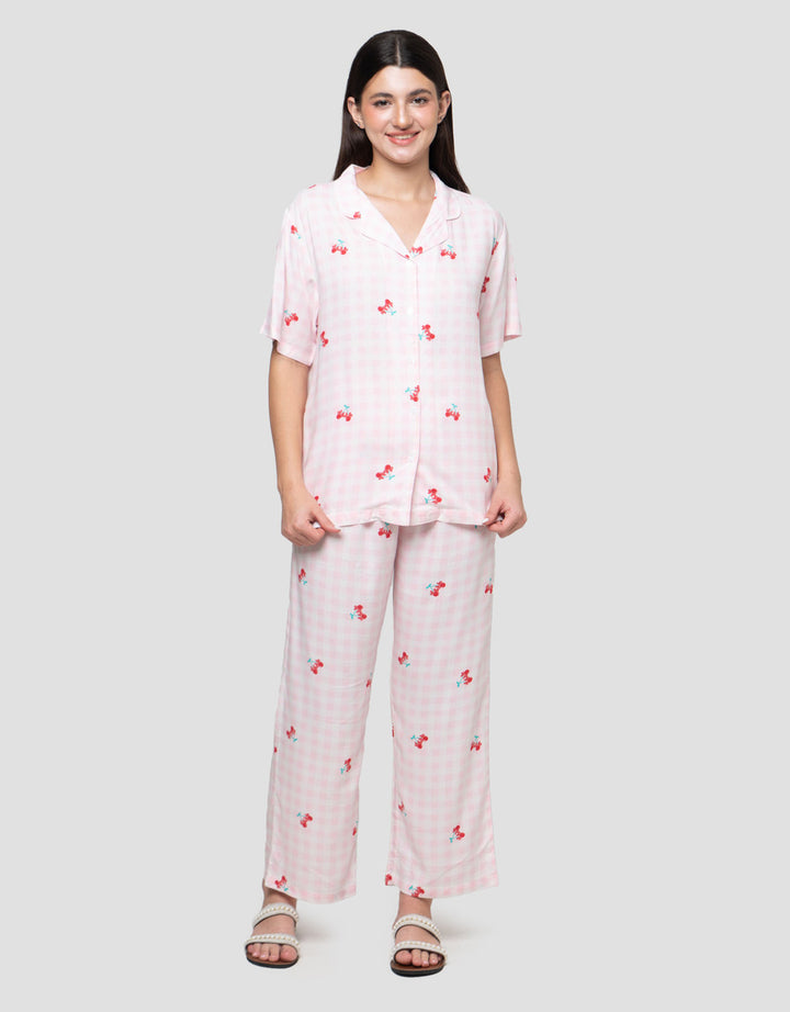 Disney Minnie Cherry Gingham Viscose Setelan Piyama Wanita