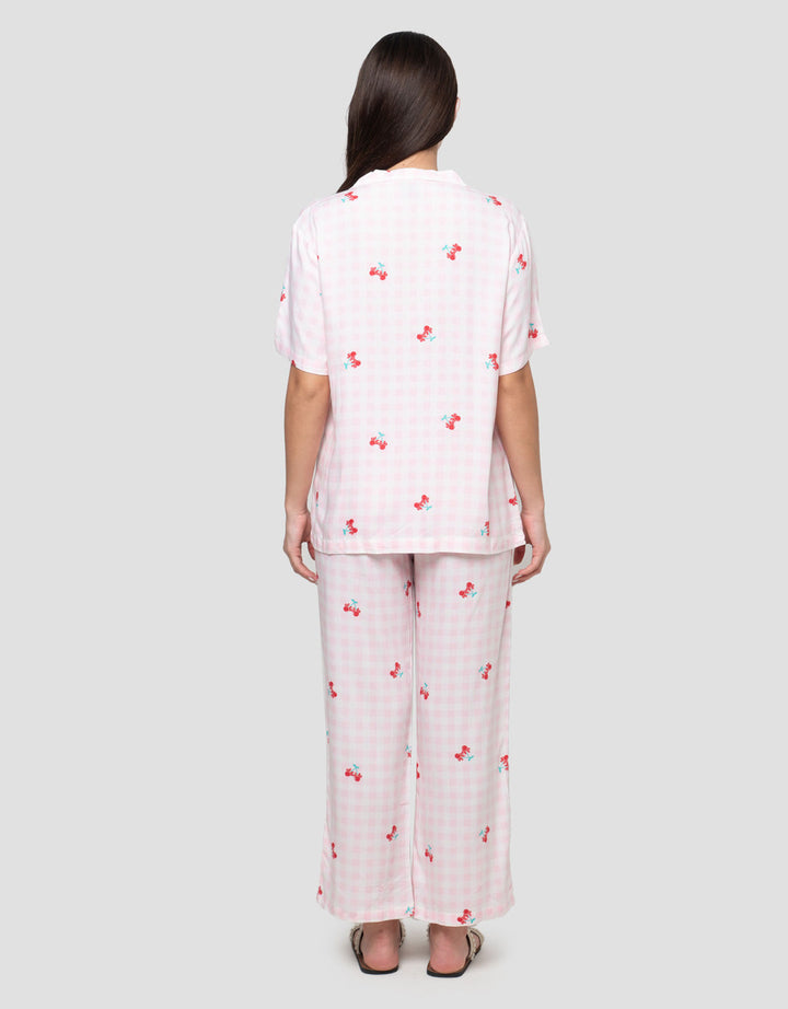 Disney Minnie Cherry Gingham Viscose Setelan Piyama Wanita