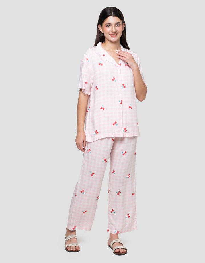 Disney Minnie Cherry Gingham Viscose Setelan Piyama Wanita