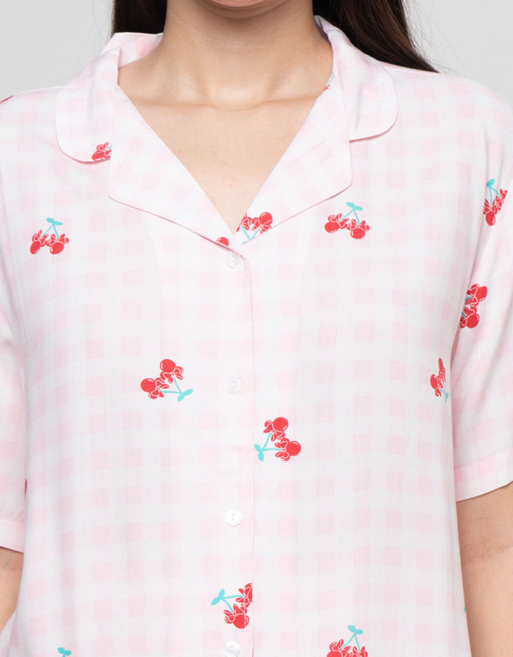 Disney Minnie Cherry Gingham Viscose Setelan Piyama Wanita