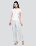 Nevada Strawberry In Blue Rib Knit Pyjama Set Setelan Piyama Wanita