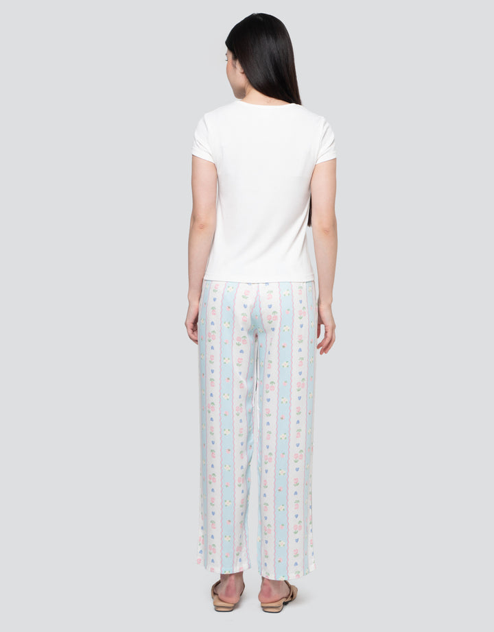 Nevada Strawberry In Blue Rib Knit Pyjama Set Setelan Piyama Wanita