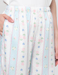 Nevada Strawberry In Blue Rib Knit Pyjama Set Setelan Piyama Wanita