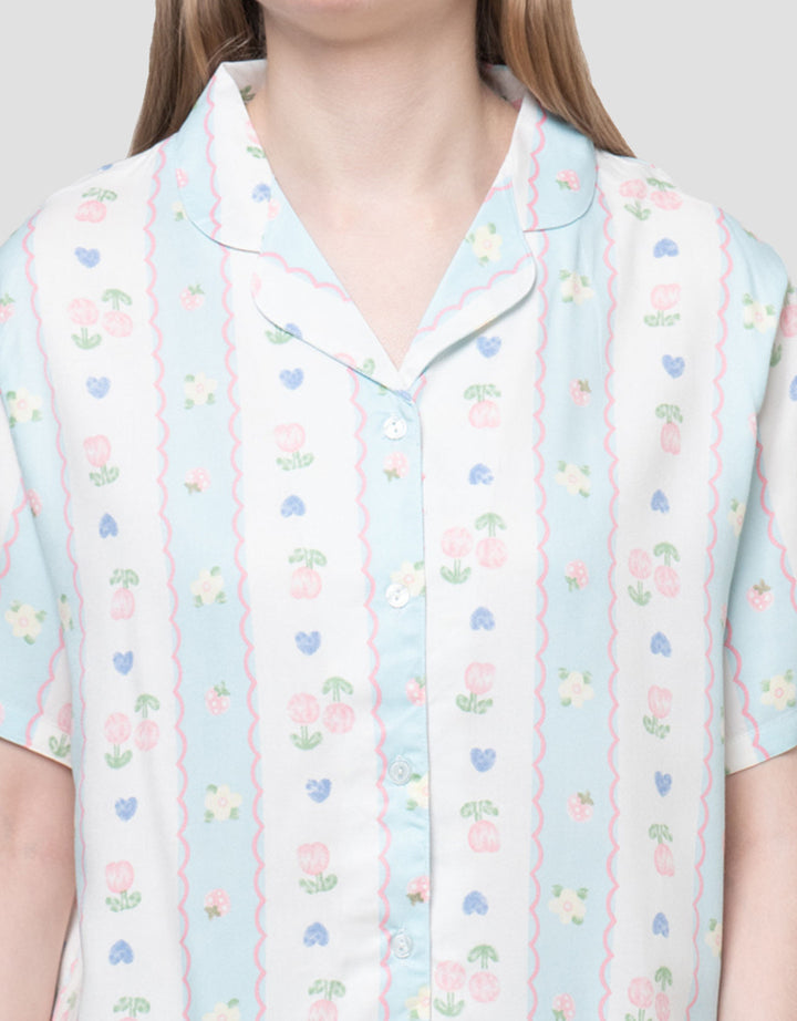 Nevada Floral Heart In Stripes Viscose Setelan Piyama Wanita