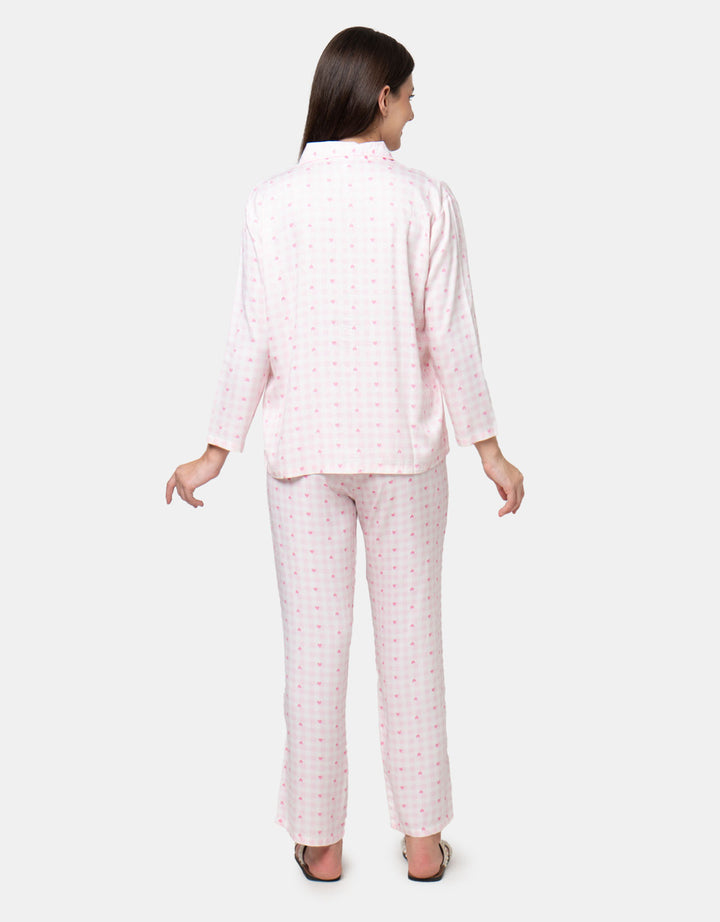 Nevada Gingham Hearts Viscose Pj Set With Piping Wanita