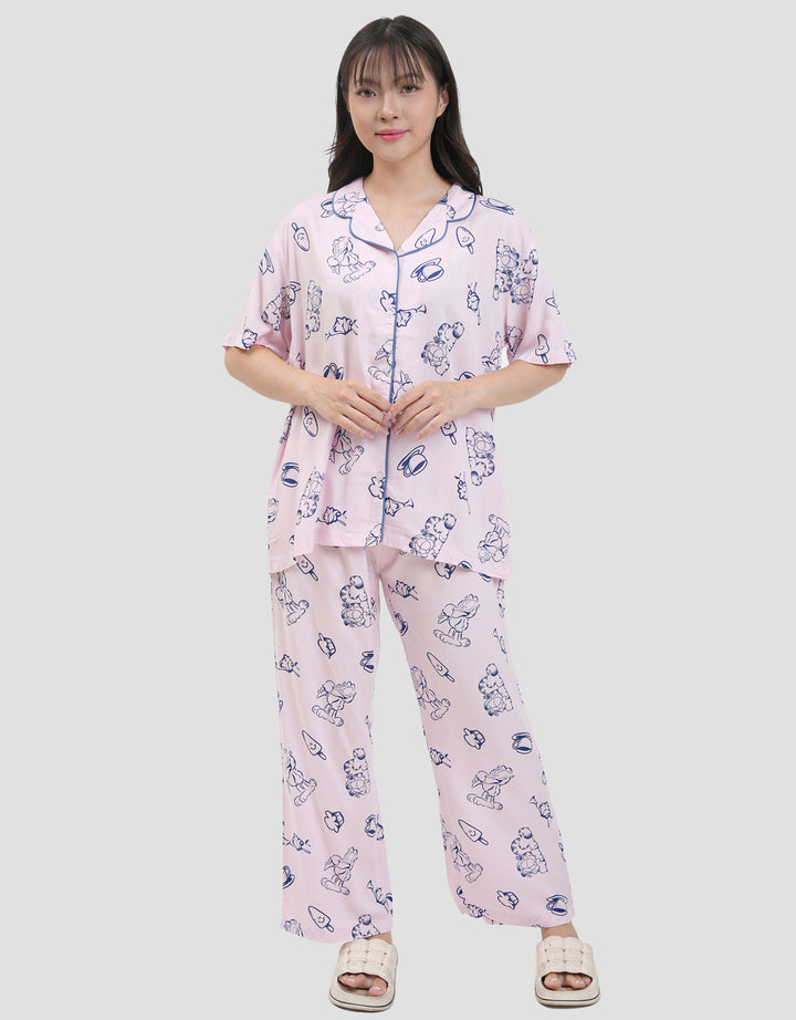 Nevada Garfield Foodie Outline With Piping Detail Setelan Piyama Wanita