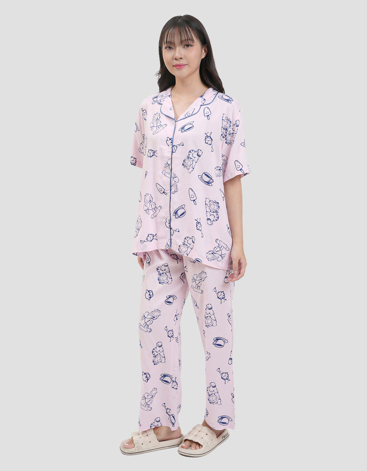 Nevada Garfield Foodie Outline With Piping Detail Setelan Piyama Wanita