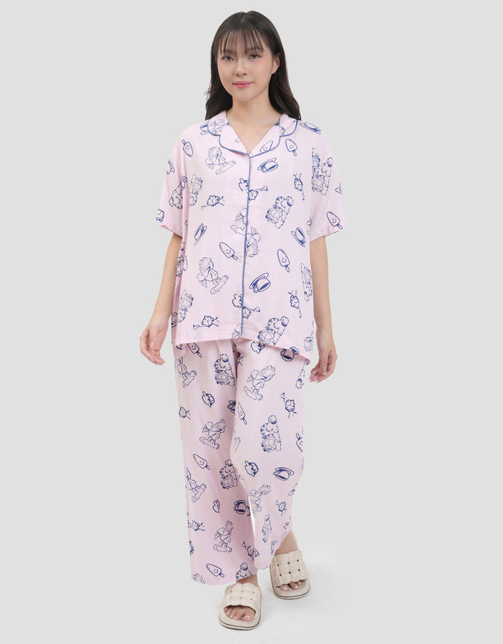 Nevada Garfield Foodie Outline With Piping Detail Setelan Piyama Wanita