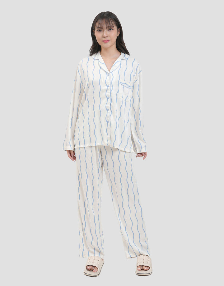 Nevada Wavy Line Viscose Pj Set With Piping Setelan Piyama Wanita