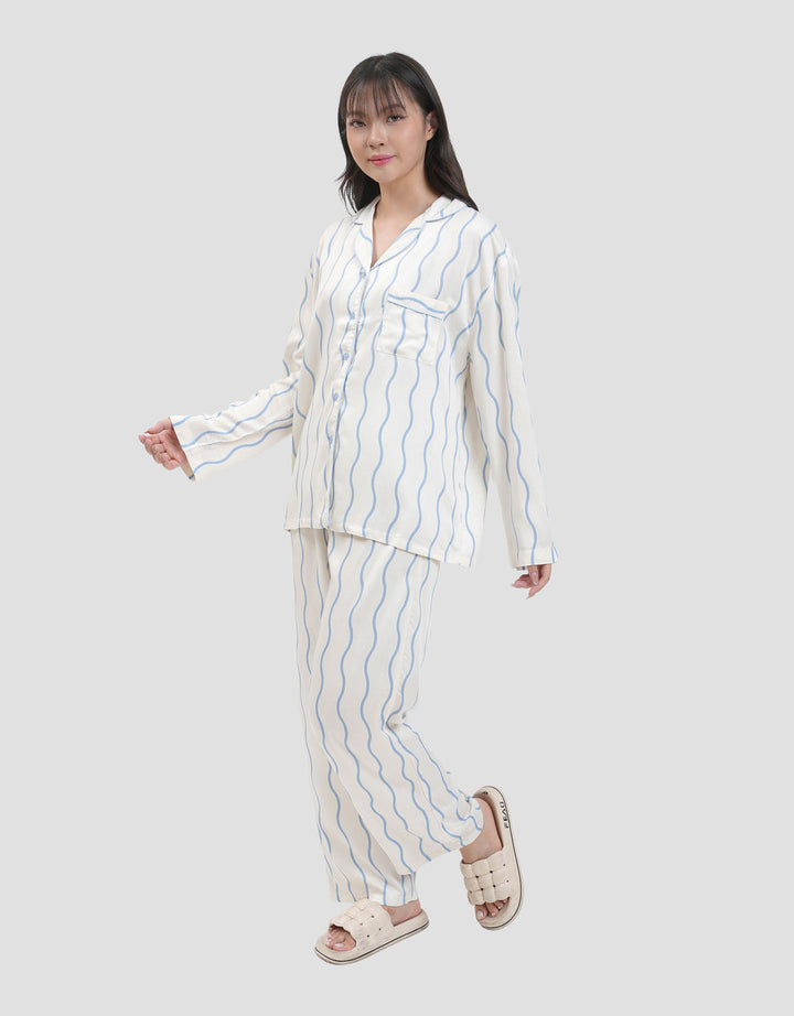 Nevada Wavy Line Viscose Pj Set With Piping Setelan Piyama Wanita