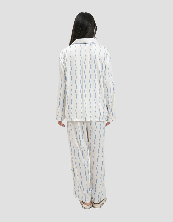 Nevada Wavy Line Viscose Pj Set With Piping Setelan Piyama Wanita