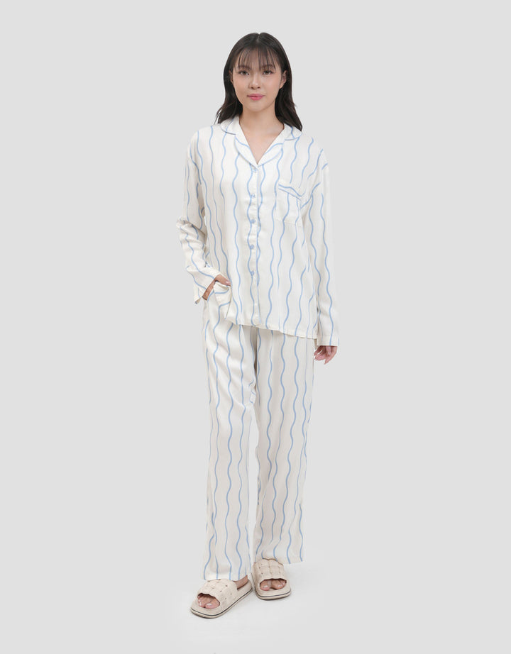 Nevada Wavy Line Viscose Pj Set With Piping Setelan Piyama Wanita