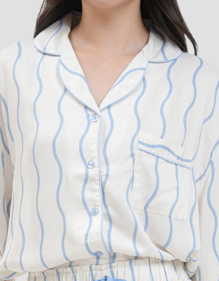 Nevada Wavy Line Viscose Pj Set With Piping Setelan Piyama Wanita