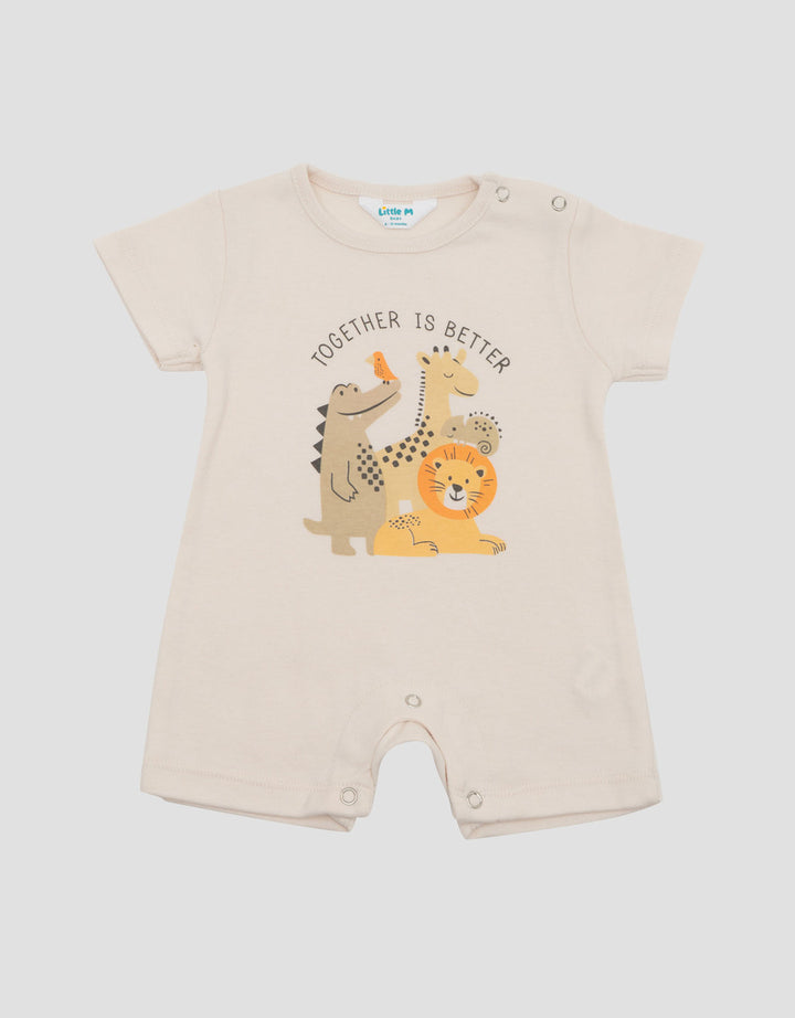Little M Double Knit Print Lions And Friends Jumpsuit Romper Bayi
