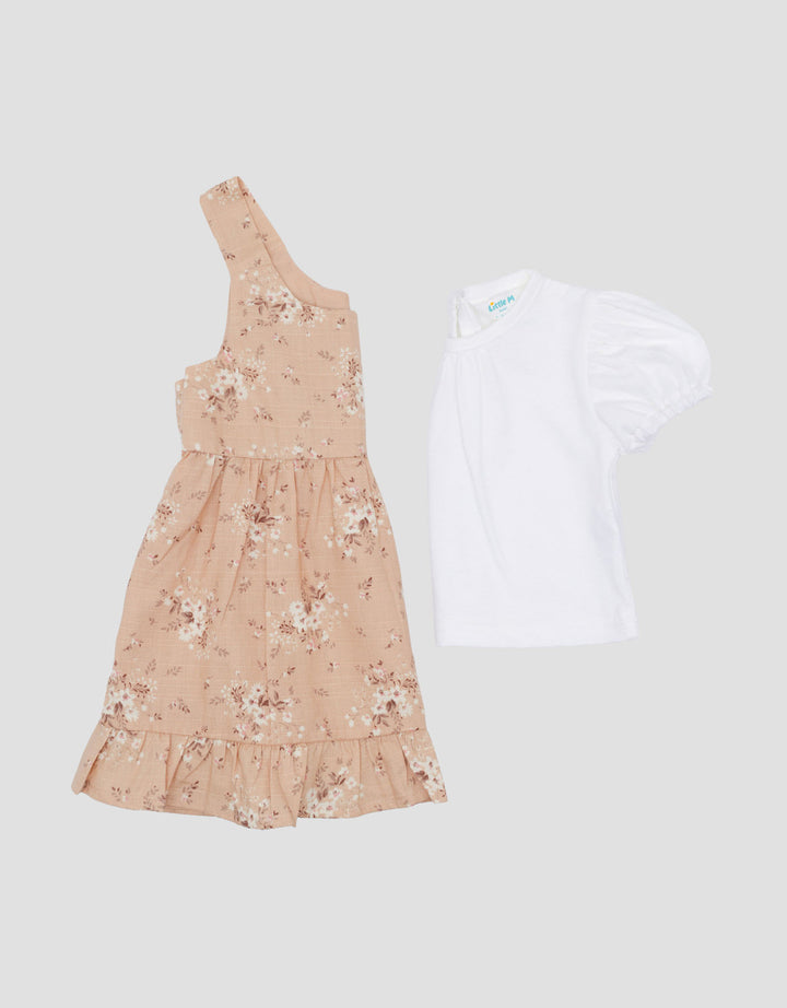 Little M Woven 2Pc Flowers Linen Slub Midi Dress Bayi