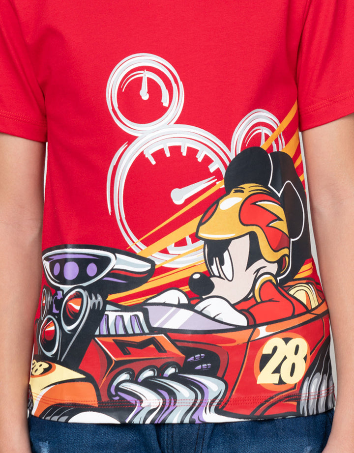 Disney Mickey Racer Speeding Print Kaos Anak Laki-laki