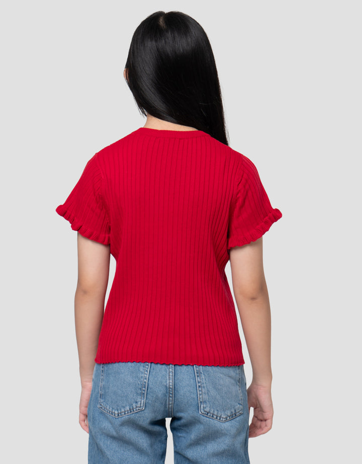 Nevada Rajut Ujung Lengan Frill Kaos Anak Perempuan