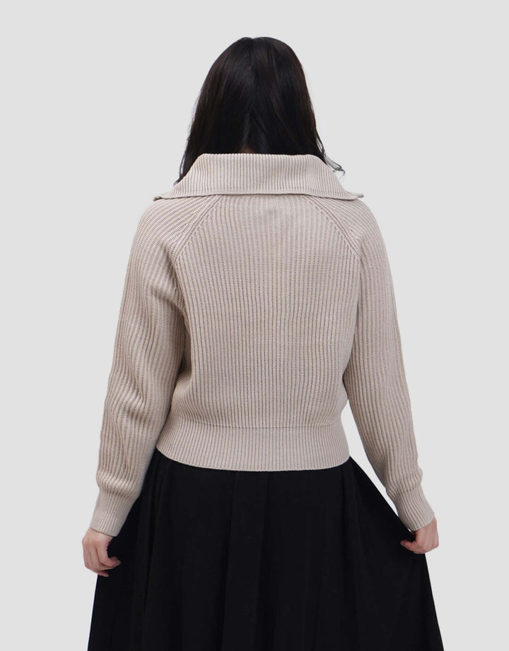 Nevada Flat Knit Half Zipper Sweater Crop Wanita