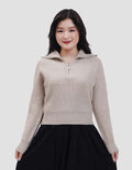 Nevada Flat Knit Half Zipper Sweater Crop Wanita