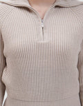 Nevada Flat Knit Half Zipper Sweater Crop Wanita