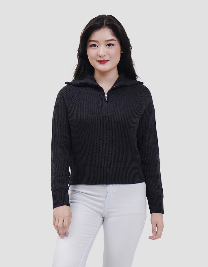 Nevada Flat Knit Half Zipper Sweater Crop Wanita
