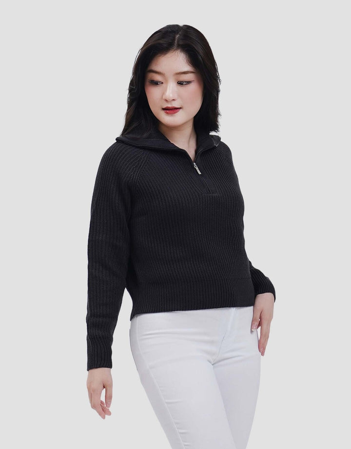 Nevada Flat Knit Half Zipper Sweater Crop Wanita