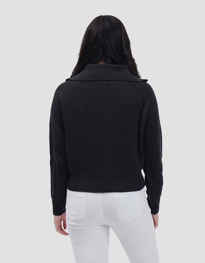 Nevada Flat Knit Half Zipper Sweater Crop Wanita