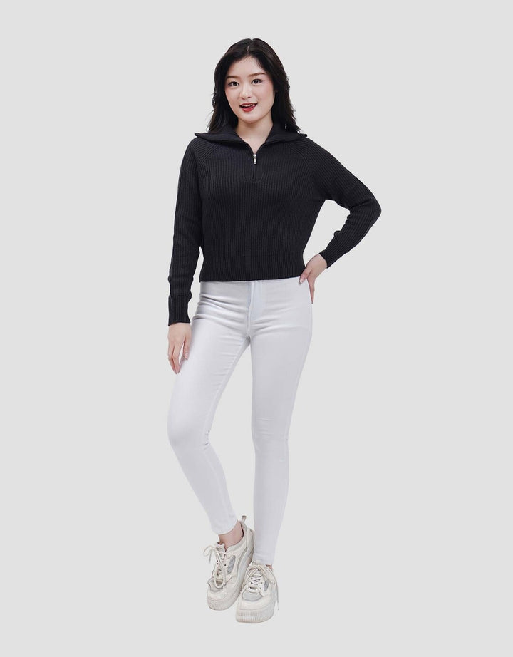 Nevada Flat Knit Half Zipper Sweater Crop Wanita