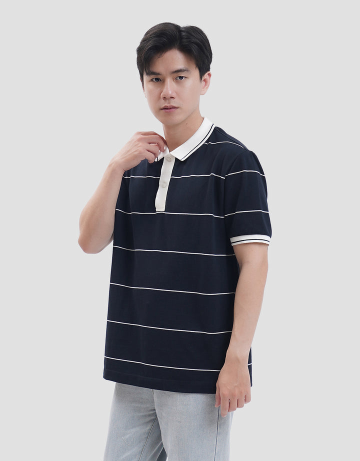 Cole Stripes Pique Collar & Placket Manset Smart Fit Kaos Polo Pria