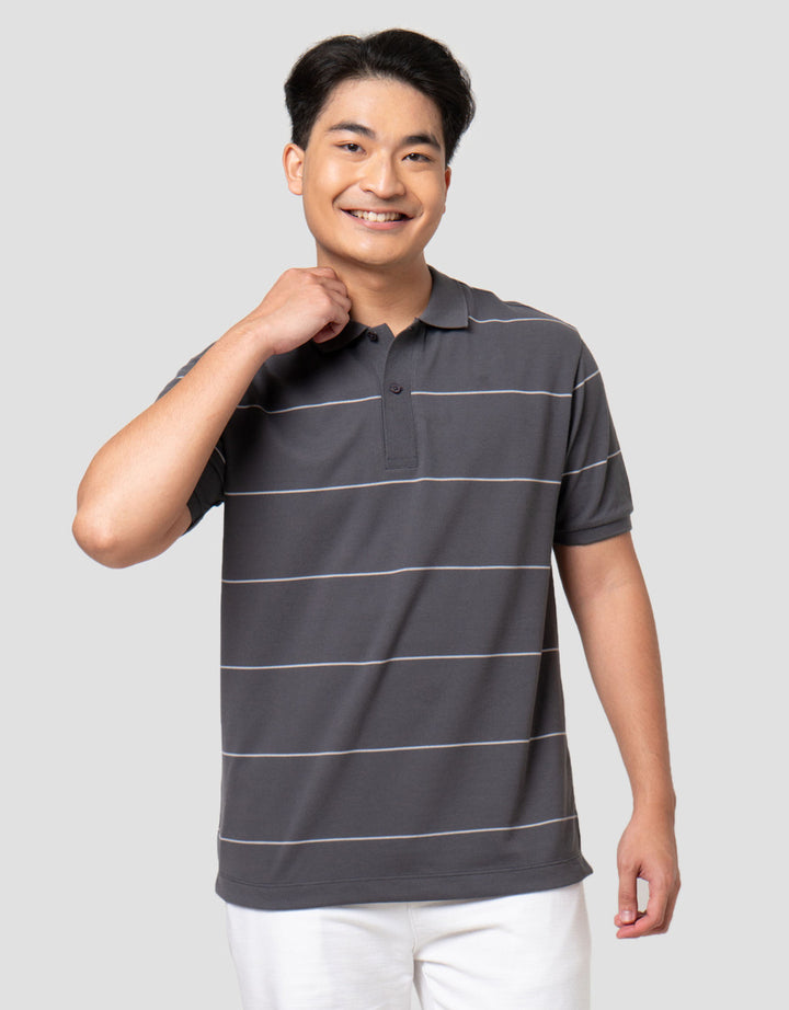 Cole Stripes Pique Collar & Placket Manset Smart Fit Kaos Polo Pria